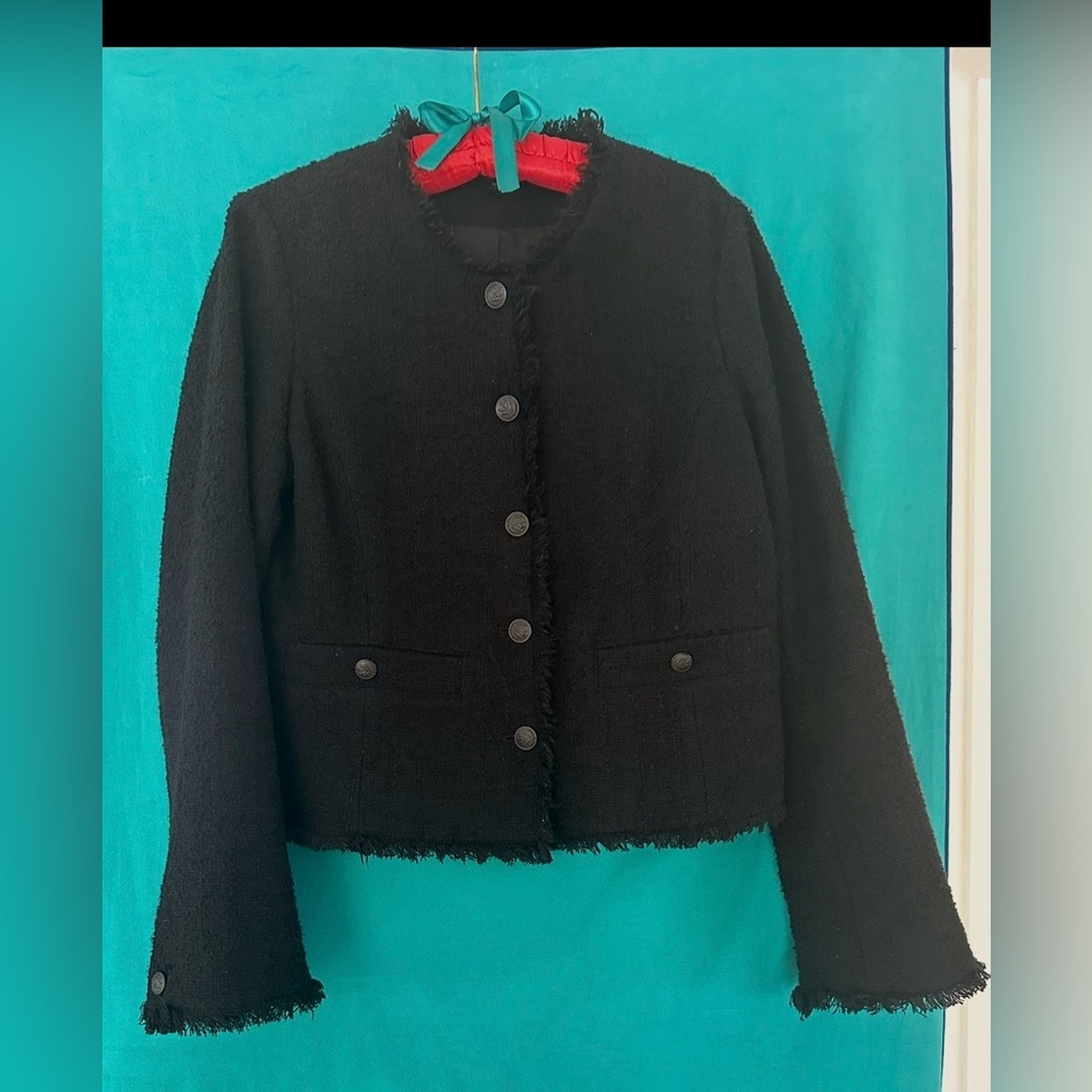 rag & bone Black Fringed Bouclé Cropped Blazer
